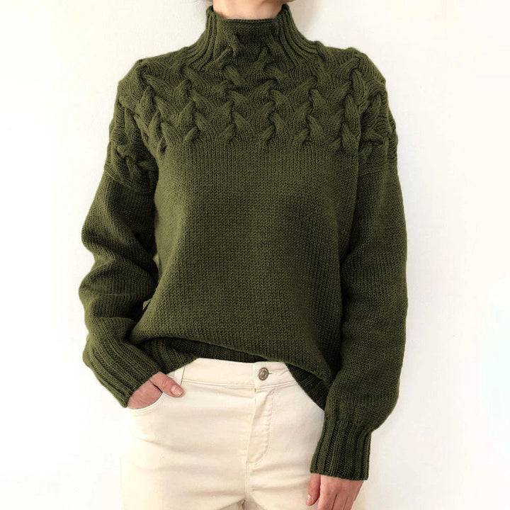 Klassischer Strickpullover mit Rollkragen und Zopfmuster für Damen