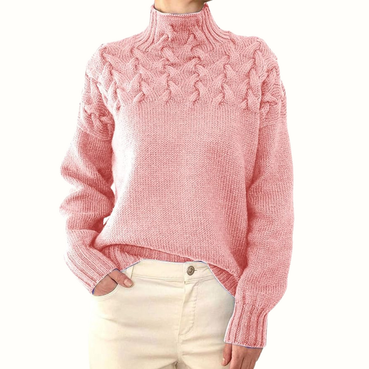 Klassischer Strickpullover mit Rollkragen und Zopfmuster für Damen