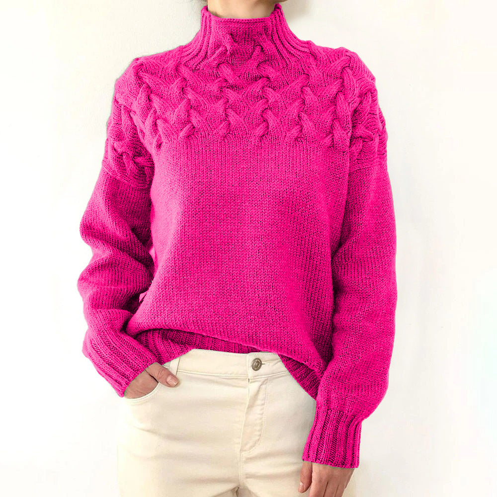 Klassischer Strickpullover mit Rollkragen und Zopfmuster für Damen
