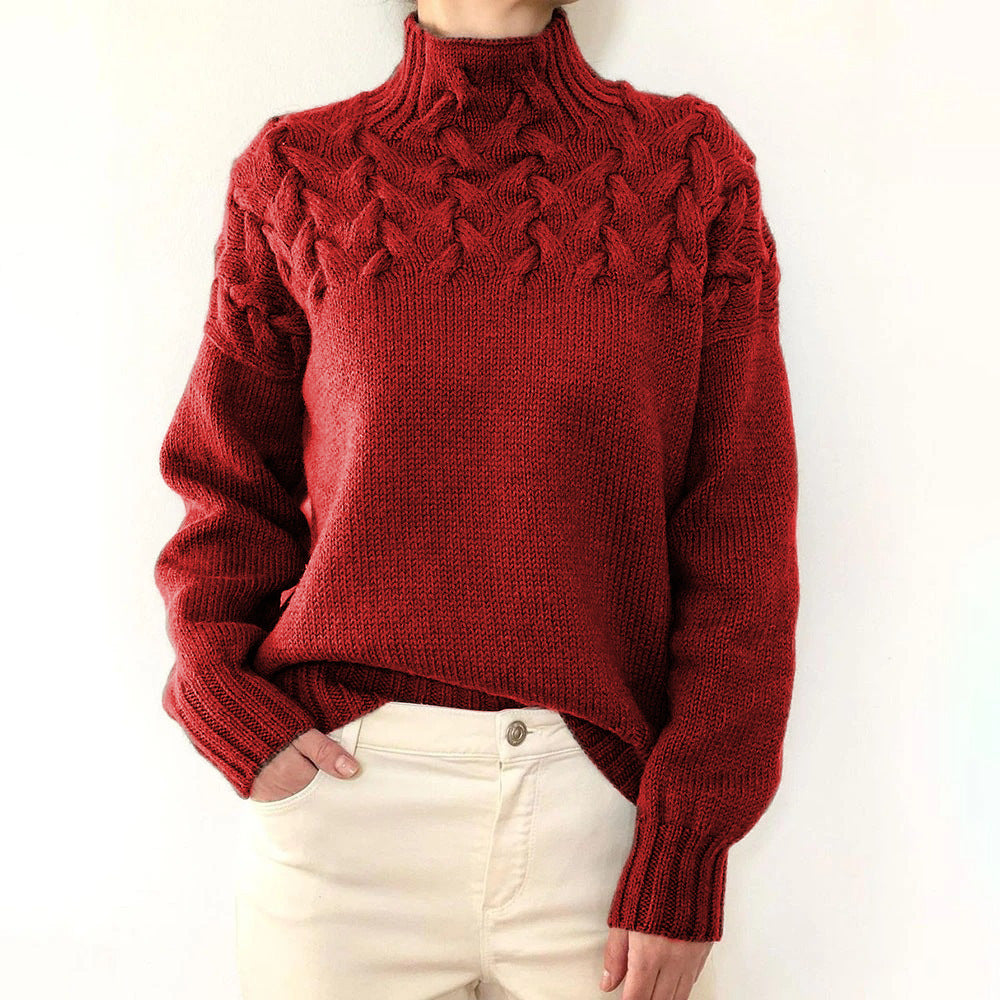 Klassischer Strickpullover mit Rollkragen und Zopfmuster für Damen