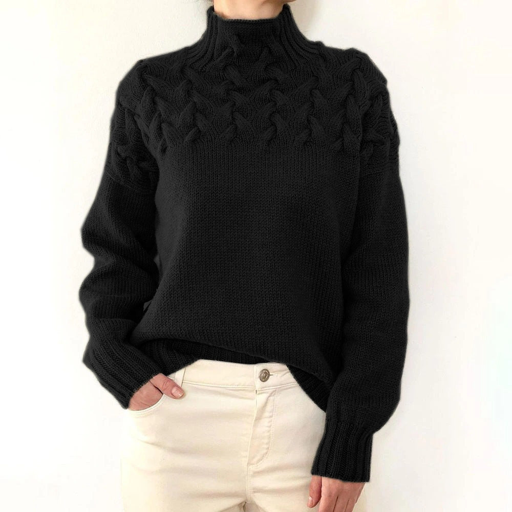 Klassischer Strickpullover mit Rollkragen und Zopfmuster für Damen