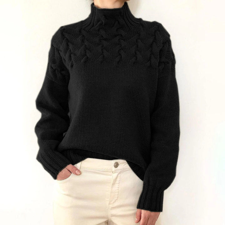 Klassischer Strickpullover mit Rollkragen und Zopfmuster für Damen