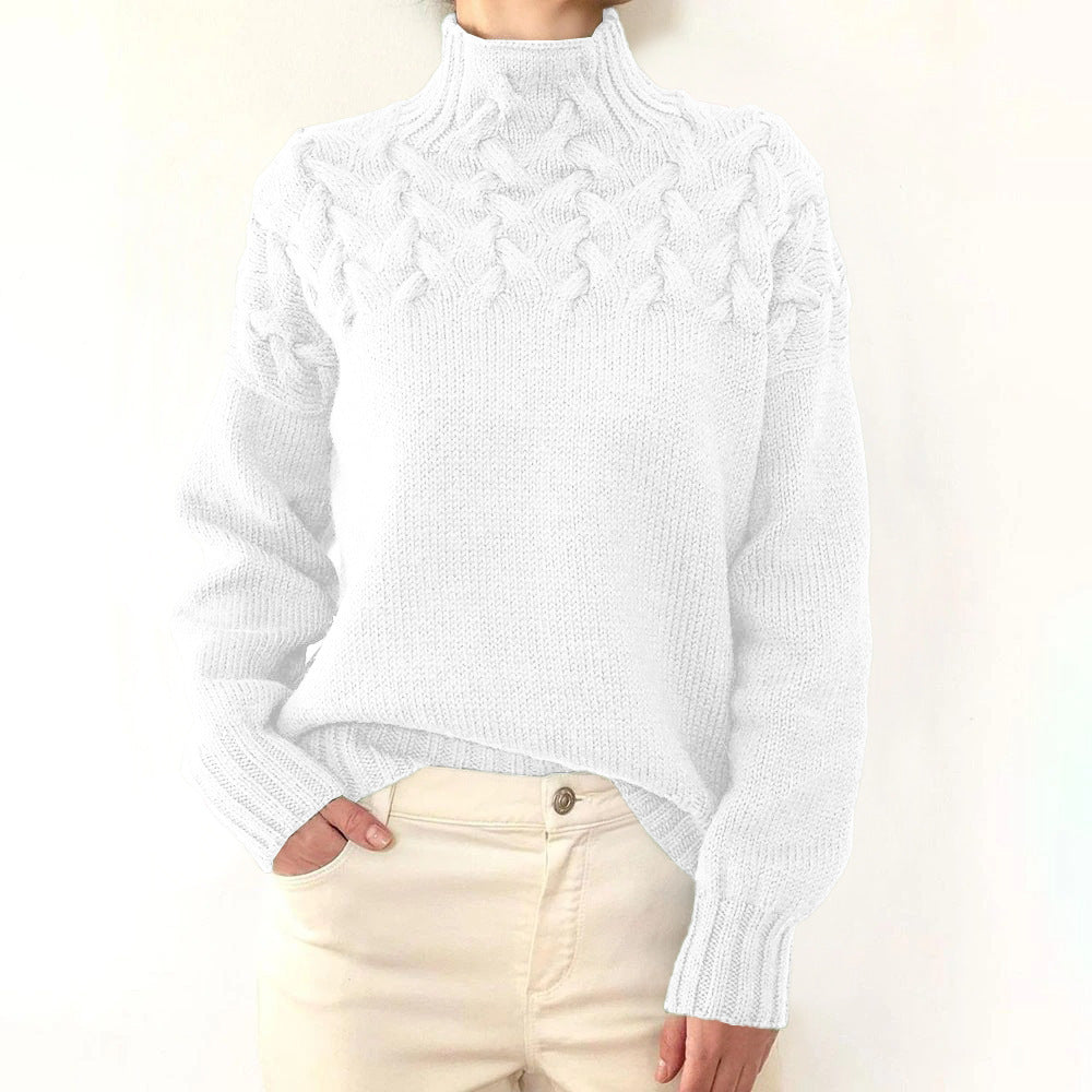 Klassischer Strickpullover mit Rollkragen und Zopfmuster für Damen