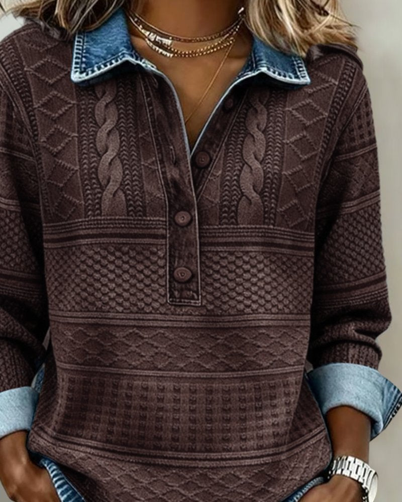 Eleganter Cable Knit Pullover mit Knöpfen für Damen