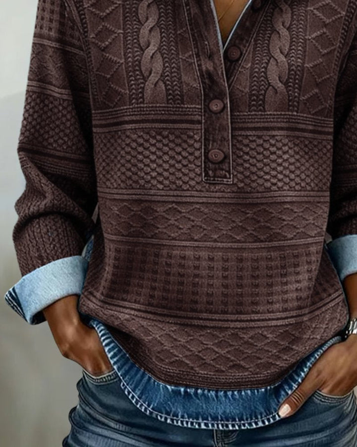 Eleganter Cable Knit Pullover mit Knöpfen für Damen