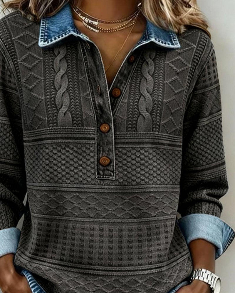 Eleganter Cable Knit Pullover mit Knöpfen für Damen