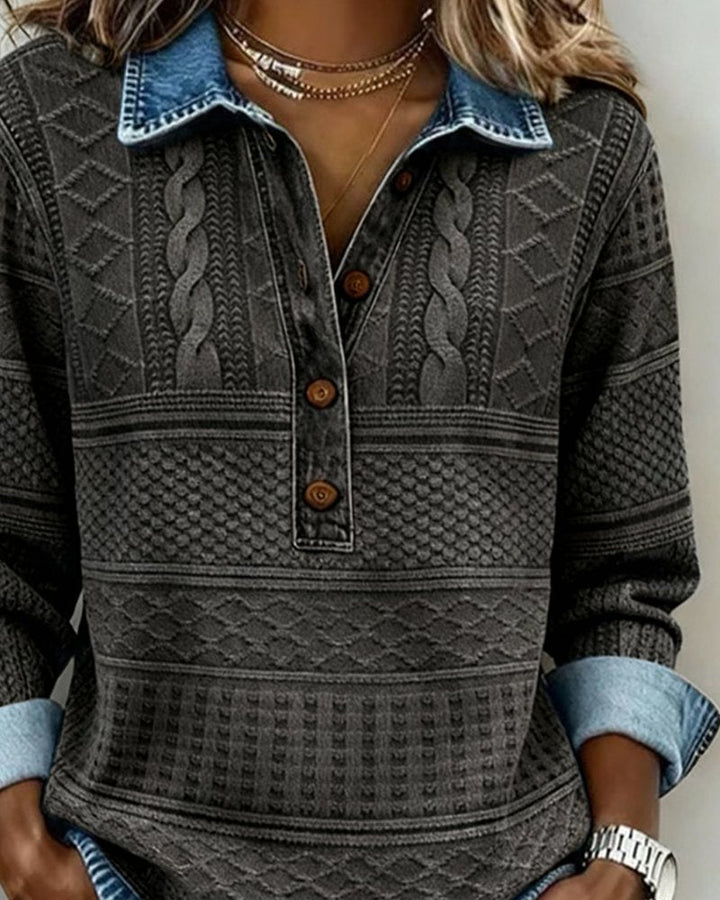 Eleganter Cable Knit Pullover mit Knöpfen für Damen