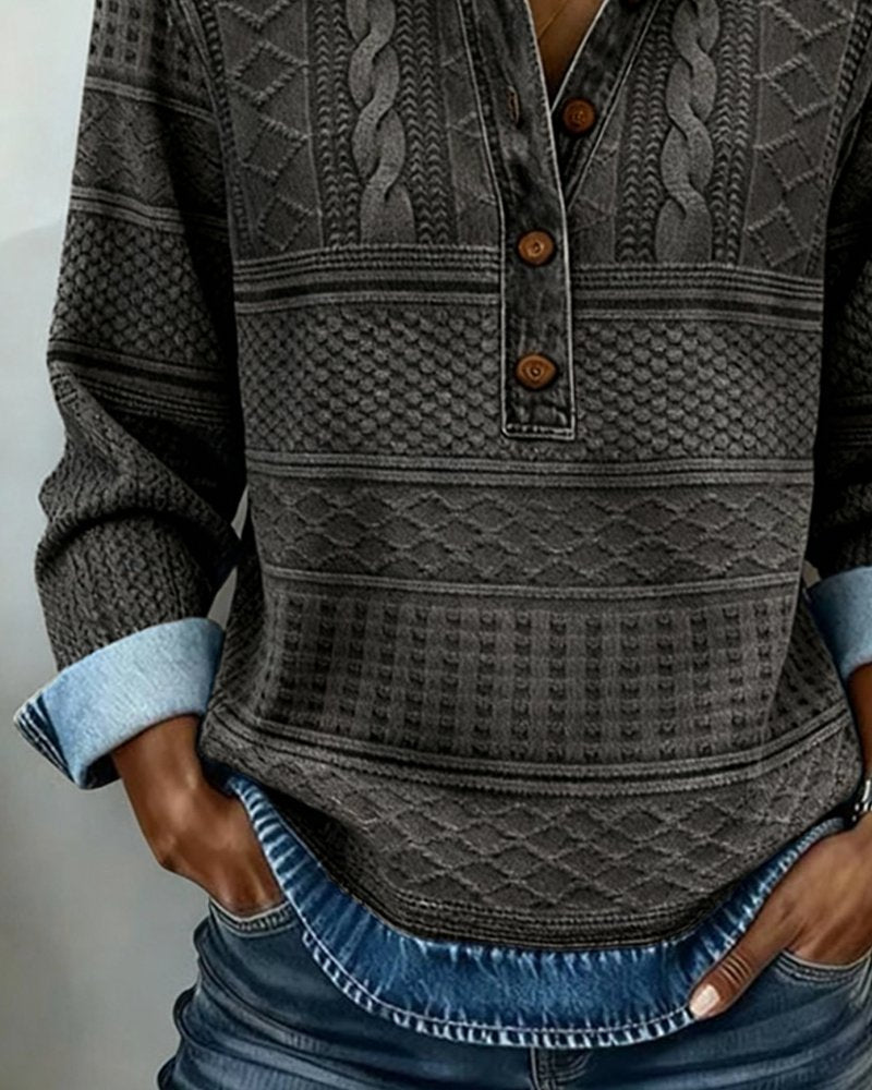 Eleganter Cable Knit Pullover mit Knöpfen für Damen