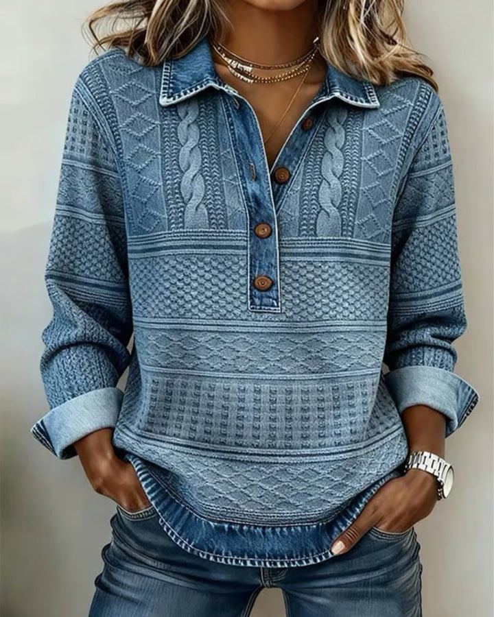 Eleganter Cable Knit Pullover mit Knöpfen für Damen