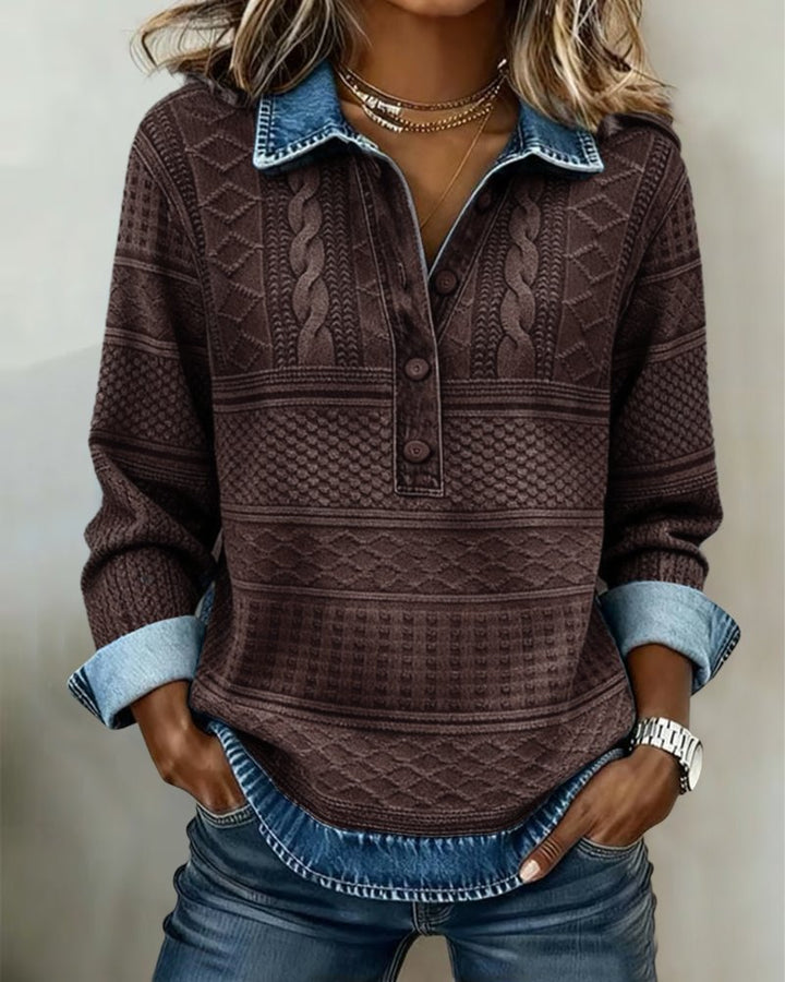 Eleganter Cable Knit Pullover mit Knöpfen für Damen