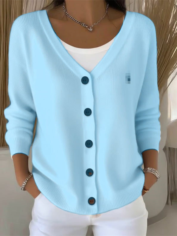 Zeitloser Strickpullover mit V-Ausschnitt und Knöpfen für Damen