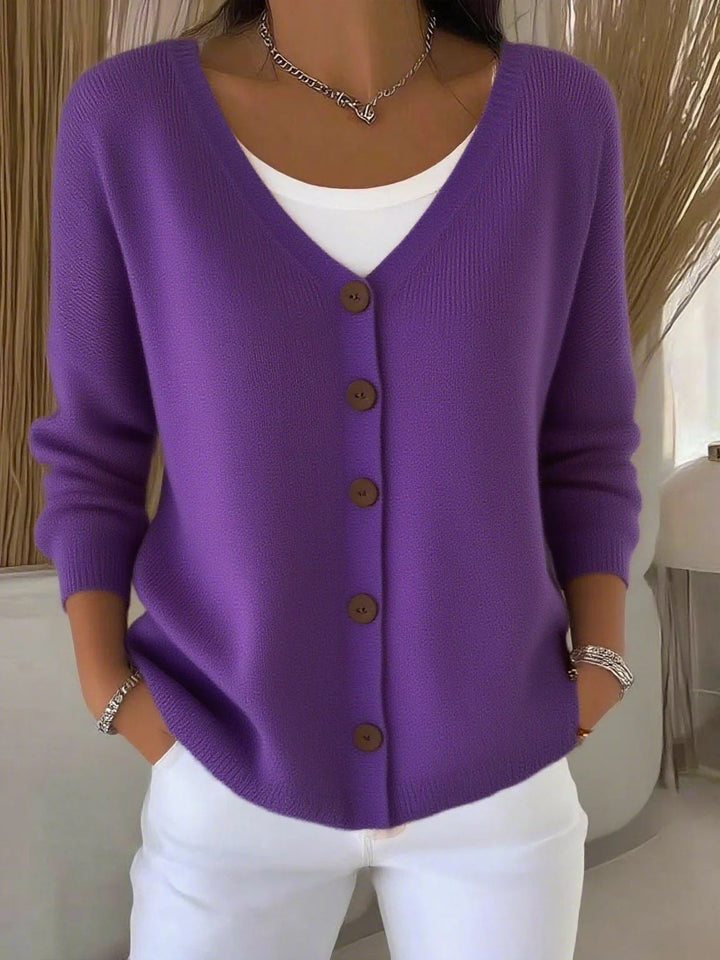 Zeitloser Strickpullover mit V-Ausschnitt und Knöpfen für Damen