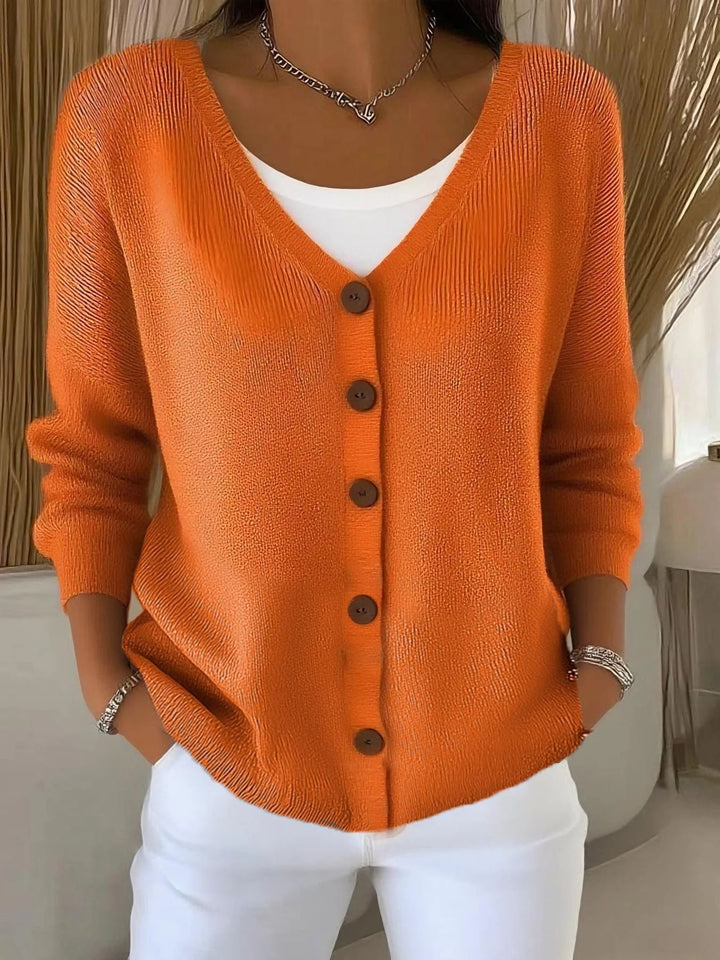 Zeitloser Strickpullover mit V-Ausschnitt und Knöpfen für Damen