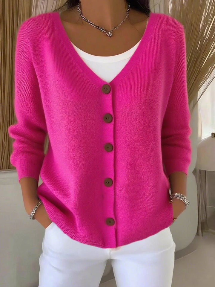 Zeitloser Strickpullover mit V-Ausschnitt und Knöpfen für Damen