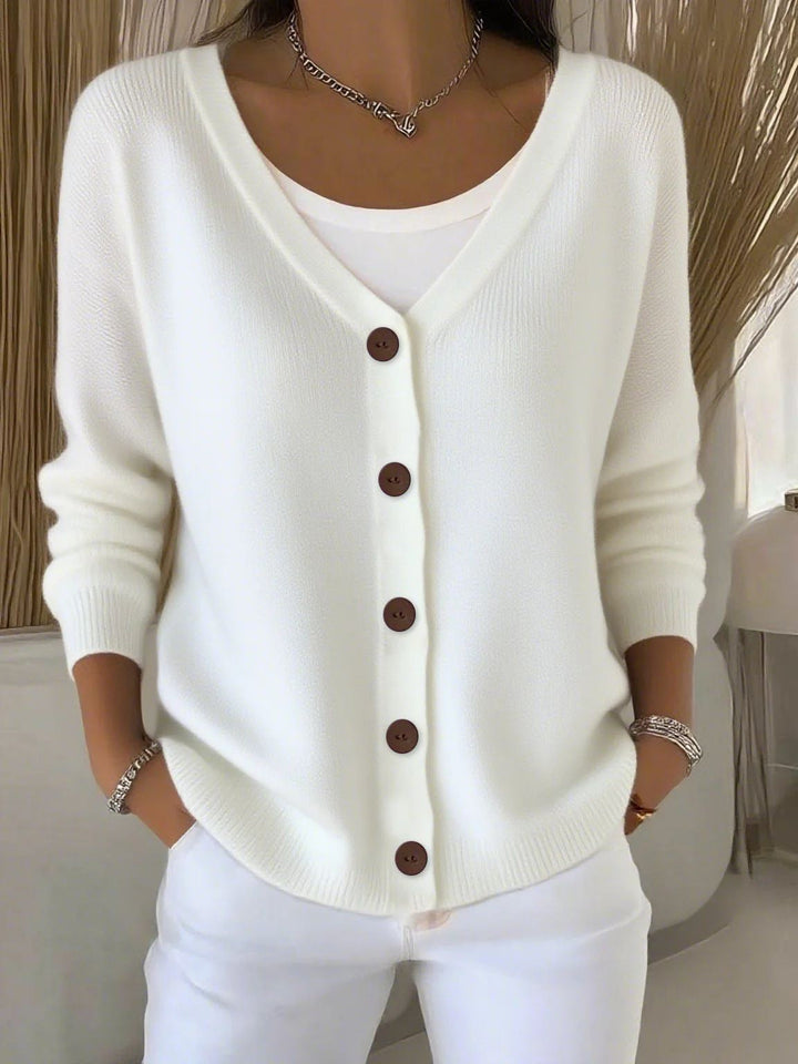 Zeitloser Strickpullover mit V-Ausschnitt und Knöpfen für Damen