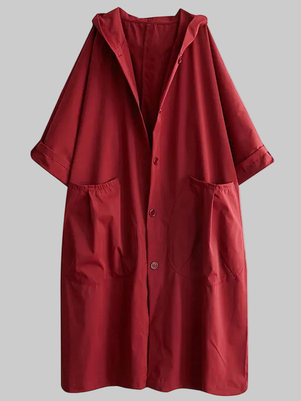 Klassischer Langer Trenchcoat mit Kapuze für Damen