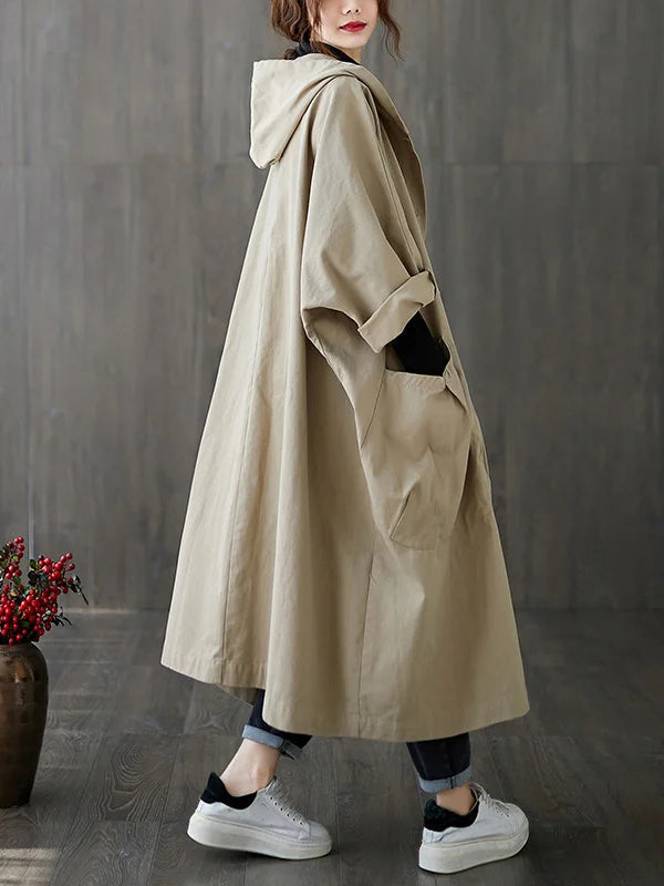 Klassischer Langer Trenchcoat mit Kapuze für Damen