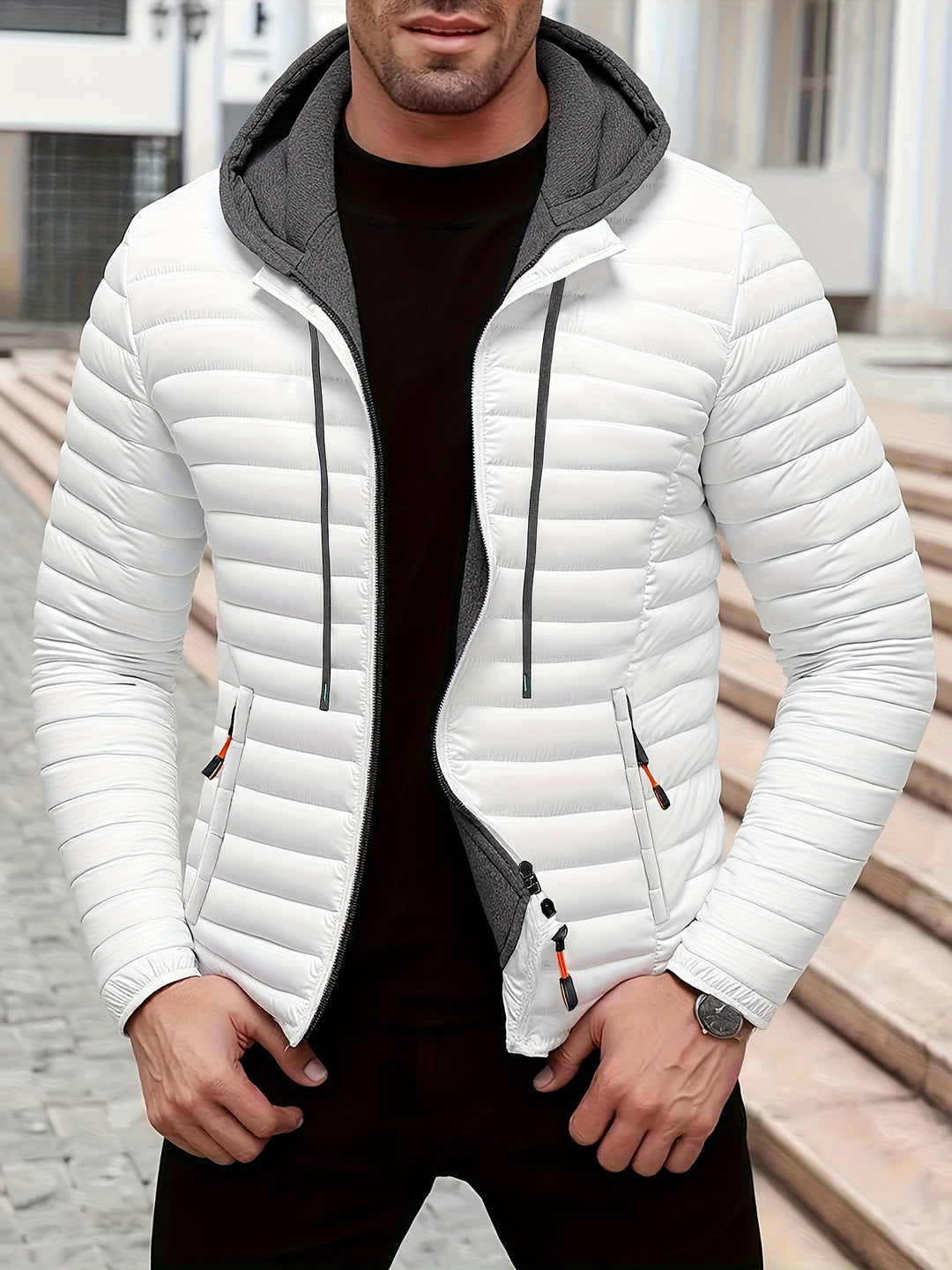 Warme Leichte Winterjacke mit Kapuze für Herren