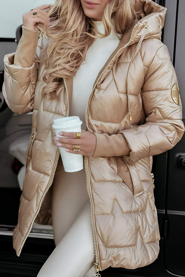 Elegante Lange Steppjacke mit Kapuze für Damen