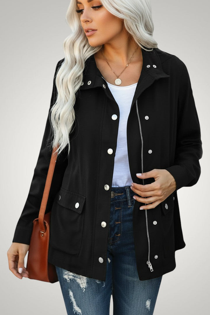 Klassische Wasserdichte Übergangsjacke mit Knöpfen für Damen