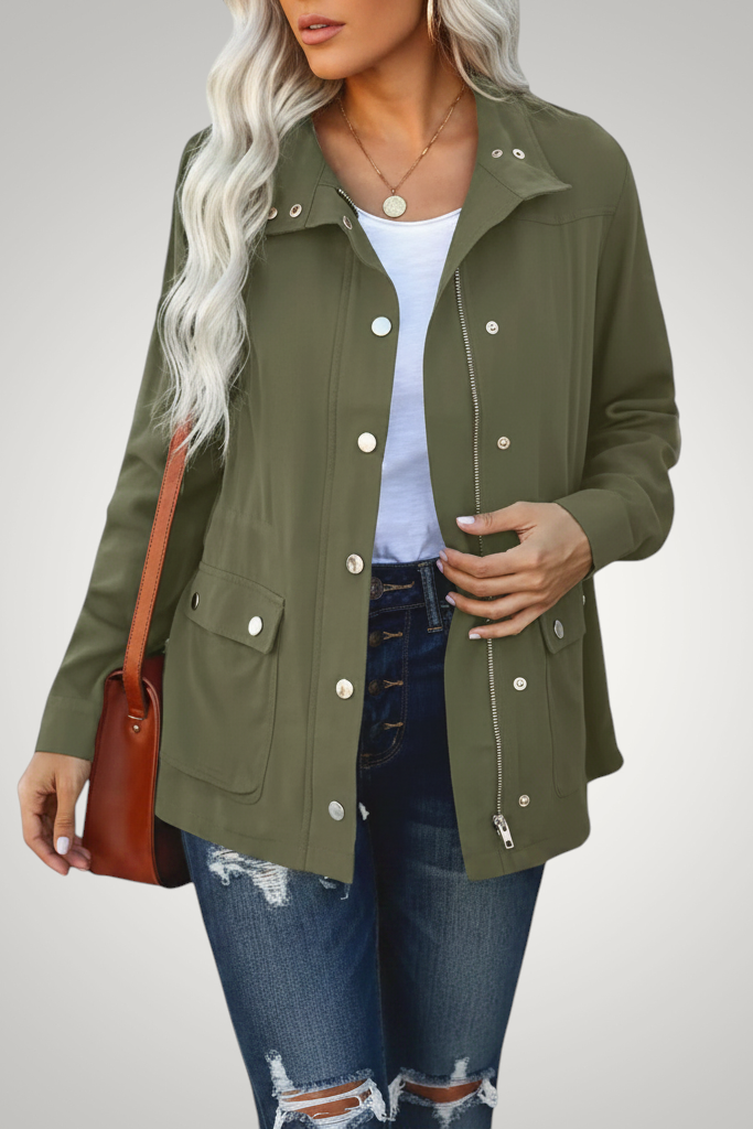 Klassische Wasserdichte Übergangsjacke mit Knöpfen für Damen