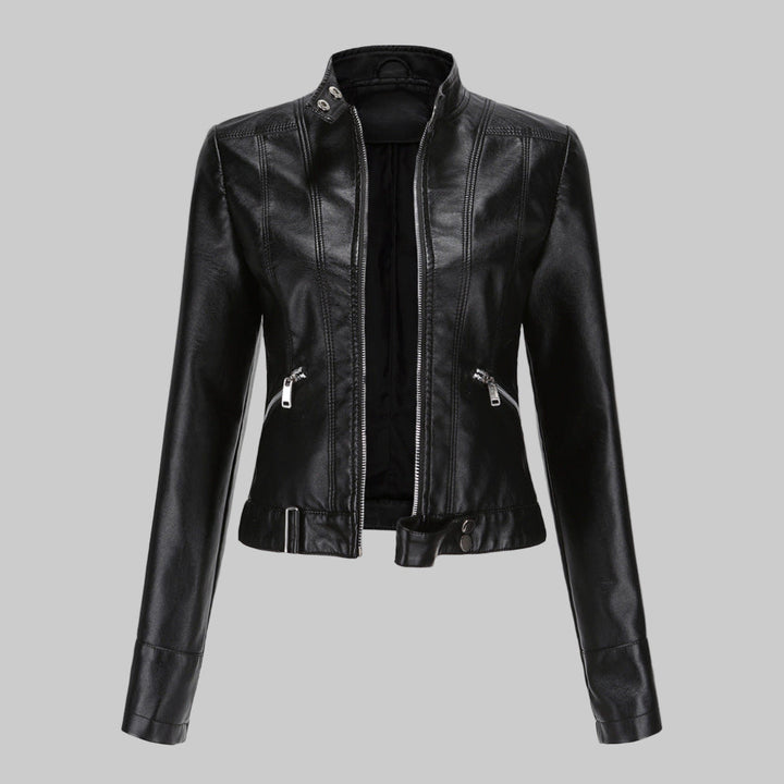 Elegante Kurze Lederjacke mit Stehkragen für Damen