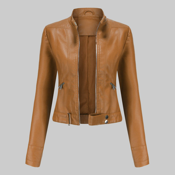 Elegante Kurze Lederjacke mit Stehkragen für Damen
