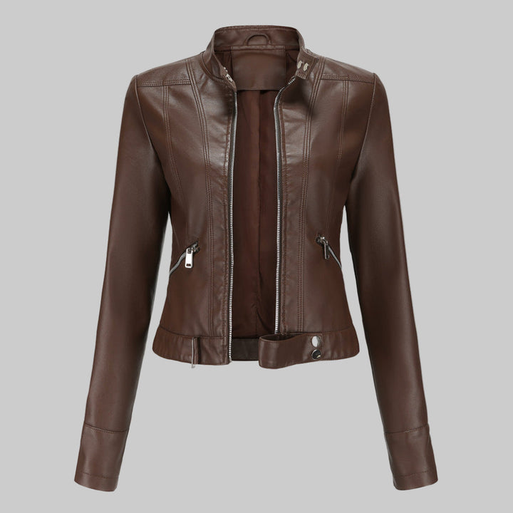 Elegante Kurze Lederjacke mit Stehkragen für Damen