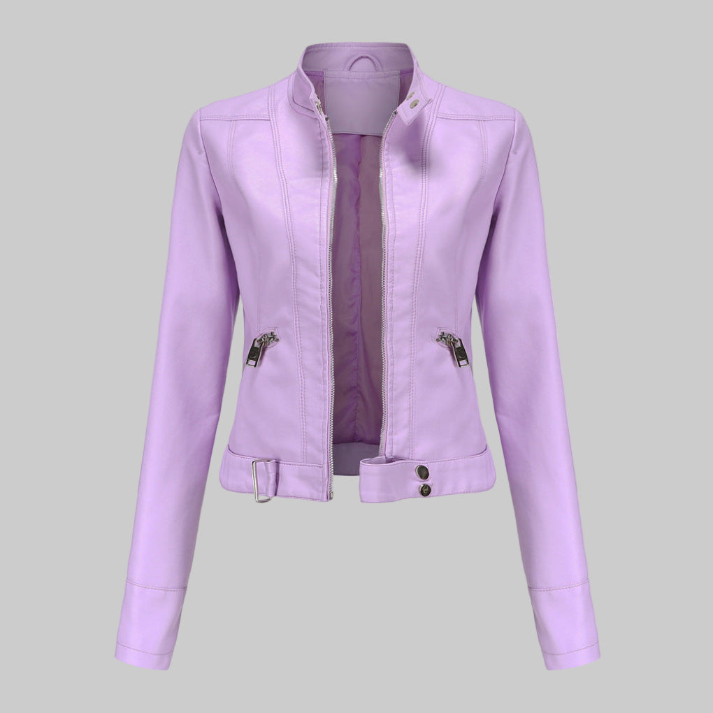 Elegante Kurze Lederjacke mit Stehkragen für Damen