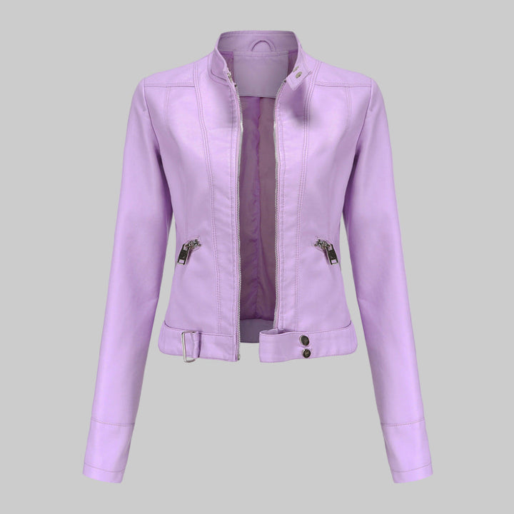 Elegante Kurze Lederjacke mit Stehkragen für Damen