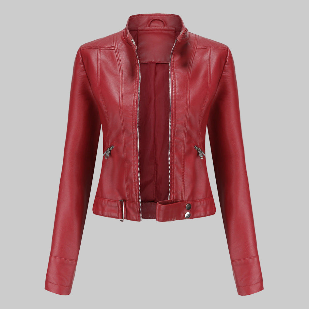 Elegante Kurze Lederjacke mit Stehkragen für Damen