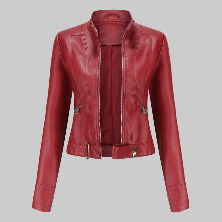 Elegante Kurze Lederjacke mit Stehkragen für Damen