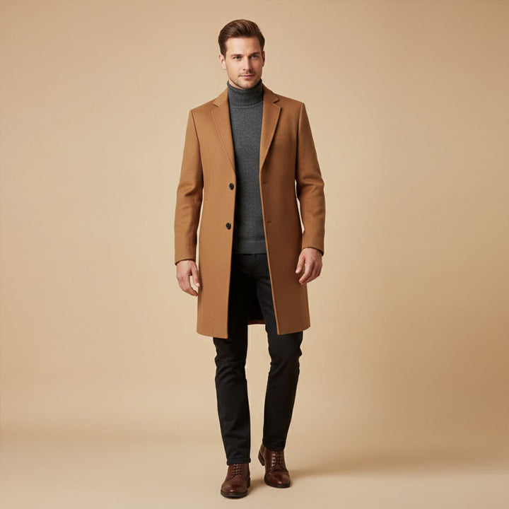 Eleganter Langer Wintermantel mit Knöpfen für Herren