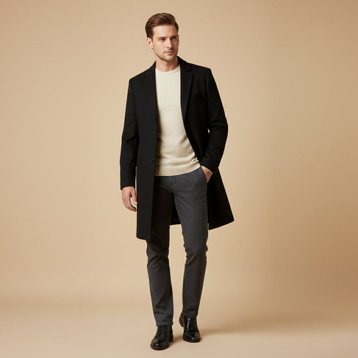 Eleganter Langer Wintermantel mit Knöpfen für Herren