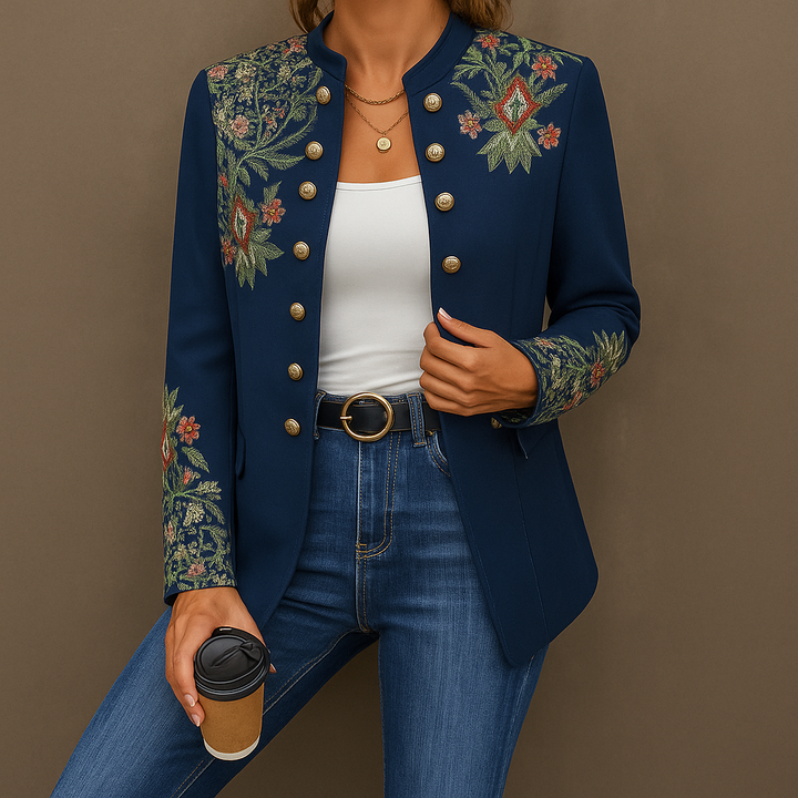 Eleganter Taillierter Blazer mit Floraler Stickerei für Damen