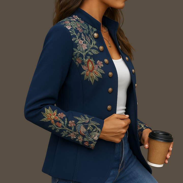 Eleganter Taillierter Blazer mit Floraler Stickerei für Damen