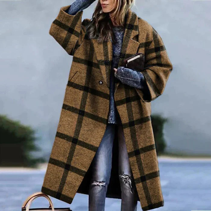 Zeitloser Langer Oversize Winter Mantel aus Wolle mit Knöpfen für Damen