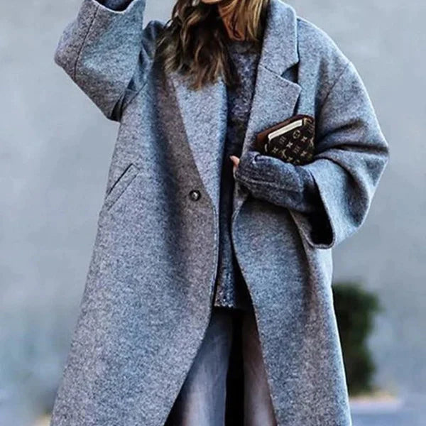 Zeitloser Langer Oversize Winter Mantel aus Wolle mit Knöpfen für Damen