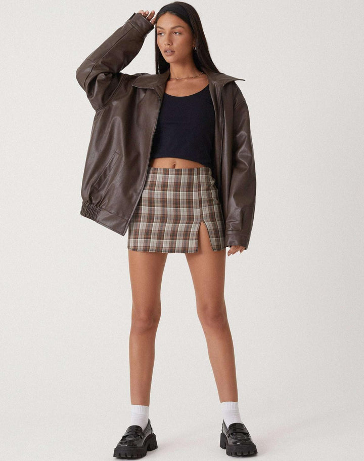 Lässige Oversize Lederjacke mit Reissverschluss für Damen
