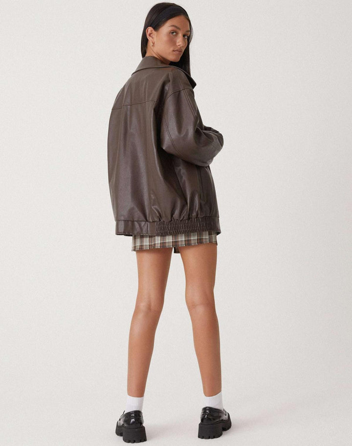 Lässige Oversize Lederjacke mit Reissverschluss für Damen