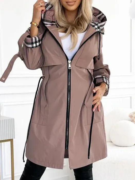 Klassischer Trenchcoat mit Kapuze und Reissverschluss für Damen