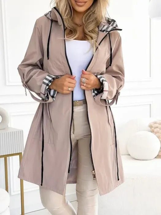 Klassischer Trenchcoat mit Kapuze und Reissverschluss für Damen