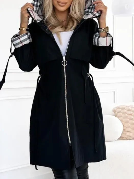 Klassischer Trenchcoat mit Kapuze und Reissverschluss für Damen