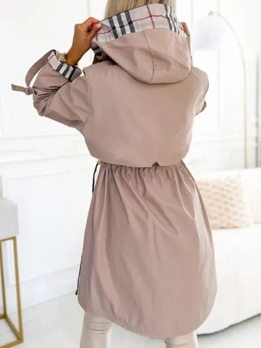 Klassischer Trenchcoat mit Kapuze und Reissverschluss für Damen